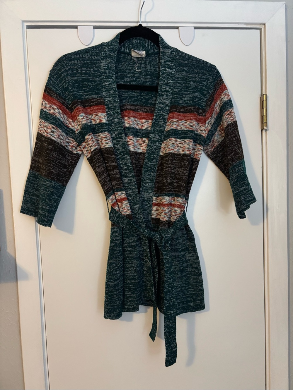 Vintage 70’s Teal Multicolor Striped Wrap Cardigan